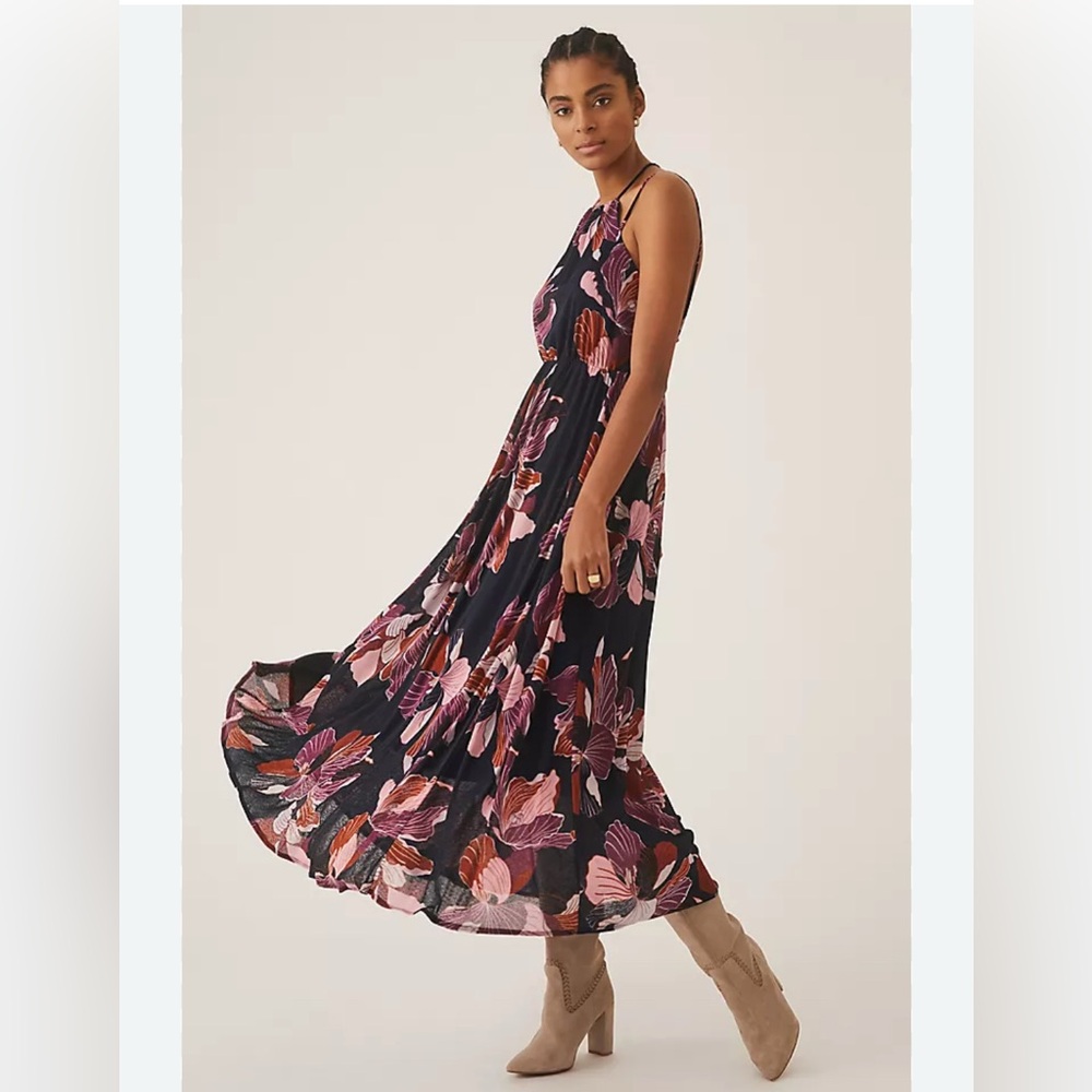 NWT Anthropologie Tiered Halter Maxi Dress size SMALL strappy flowy sleeveless‎